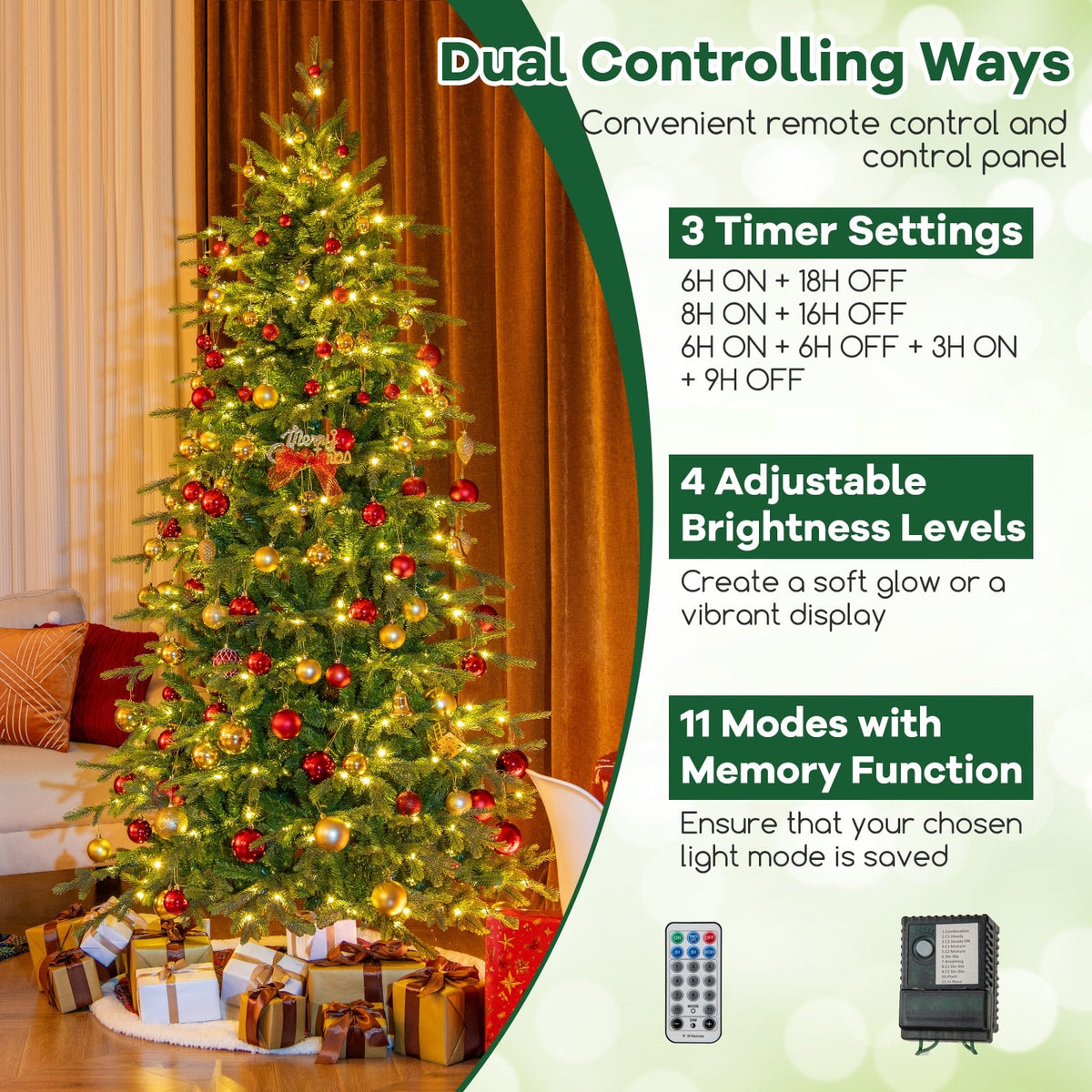 7.5 Feet Pre-Lit Artificial Christmas Tree with Warm White LED Lights-Christmas Trees-DECOROLALA