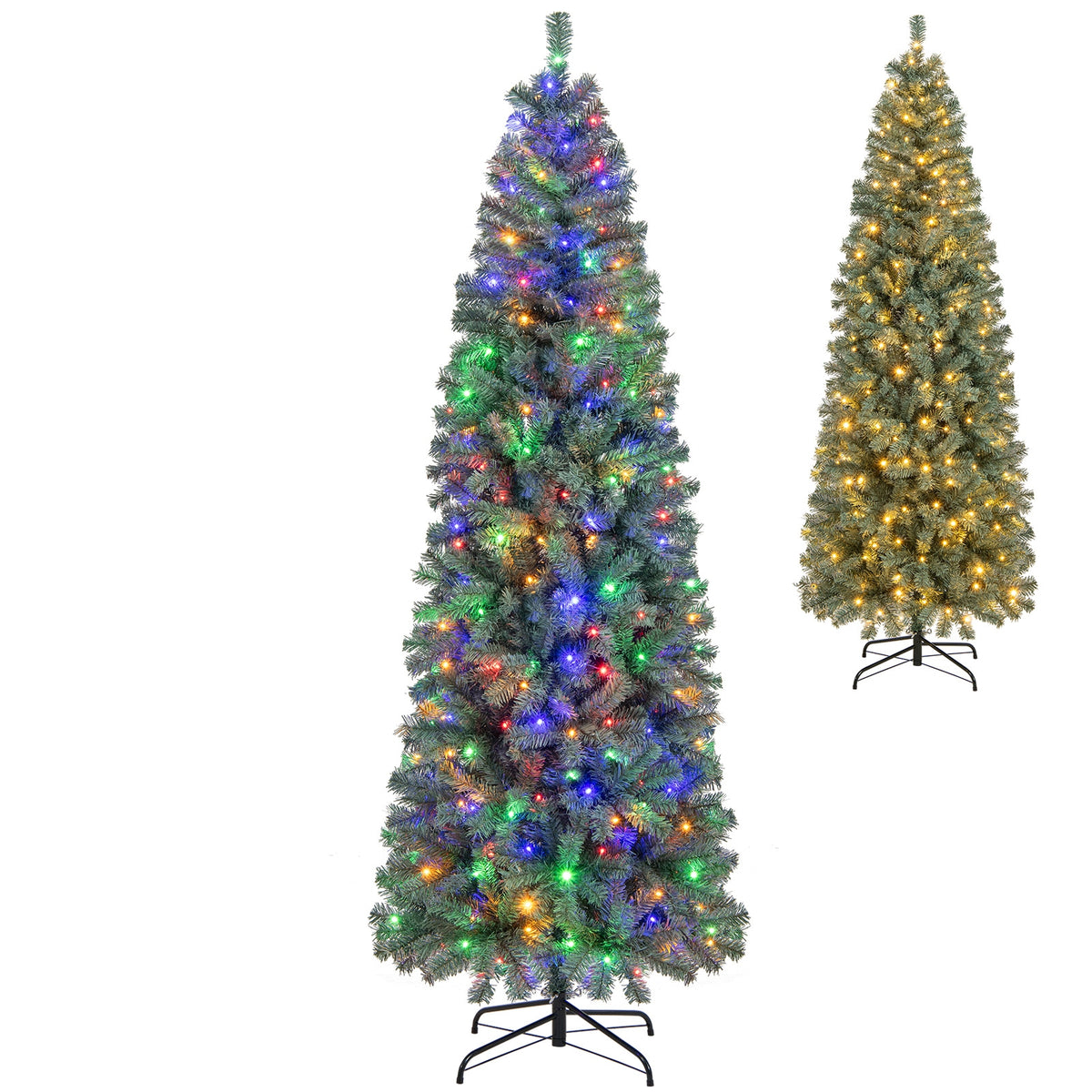 7.5 Feet Pre-Lit Blue Artificial Christmas Tree Slim with 9 Lighting Modes-7.5 ft-Christmas Trees-DECOROLALA