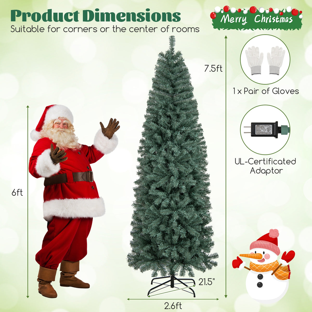 7.5 Feet Pre-Lit Blue Artificial Christmas Tree Slim with 9 Lighting Modes-7.5 ft-Christmas Trees-DECOROLALA