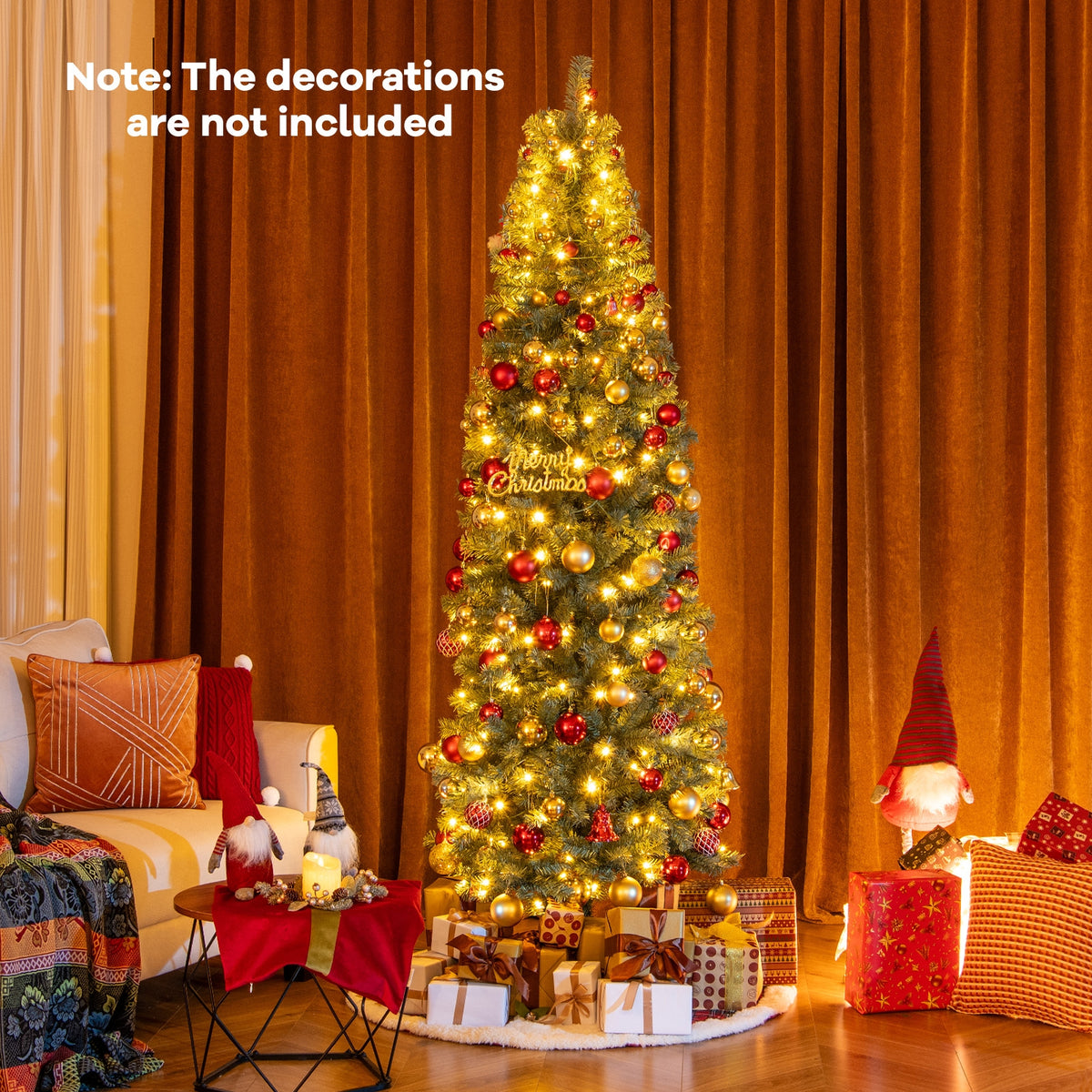 7.5 Feet Pre-Lit Blue Artificial Christmas Tree Slim with 9 Lighting Modes-7.5 ft-Christmas Trees-DECOROLALA