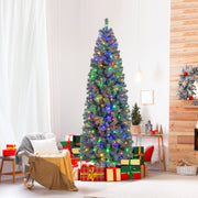 7.5 Feet Pre-Lit Blue Artificial Christmas Tree Slim with 9 Lighting Modes-7.5 ft-Christmas Trees-DECOROLALA