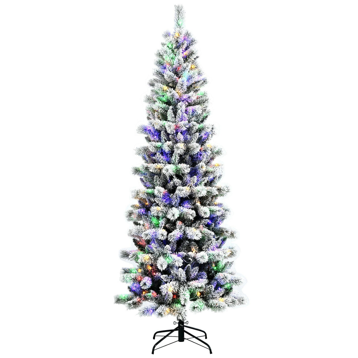 7.5 Feet Pre-Lit Hinged Christmas Tree Snow Flocked with 9 Modes Lights-Christmas Trees-DECOROLALA