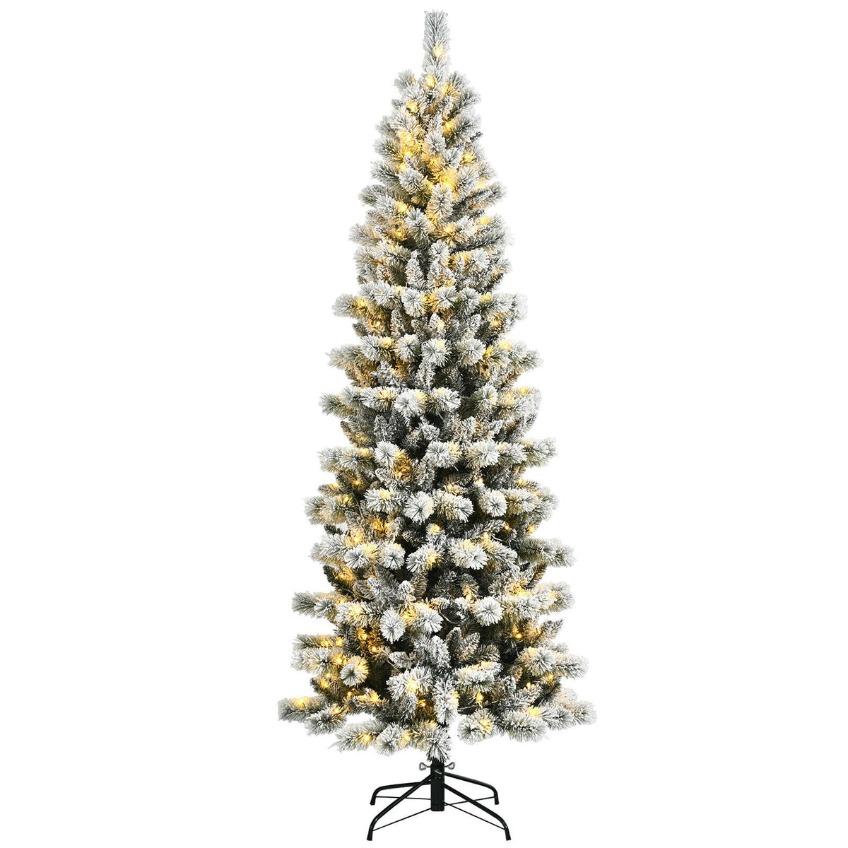 7.5 Feet Pre-Lit Hinged Christmas Tree Snow Flocked with 9 Modes Lights-Christmas Trees-DECOROLALA