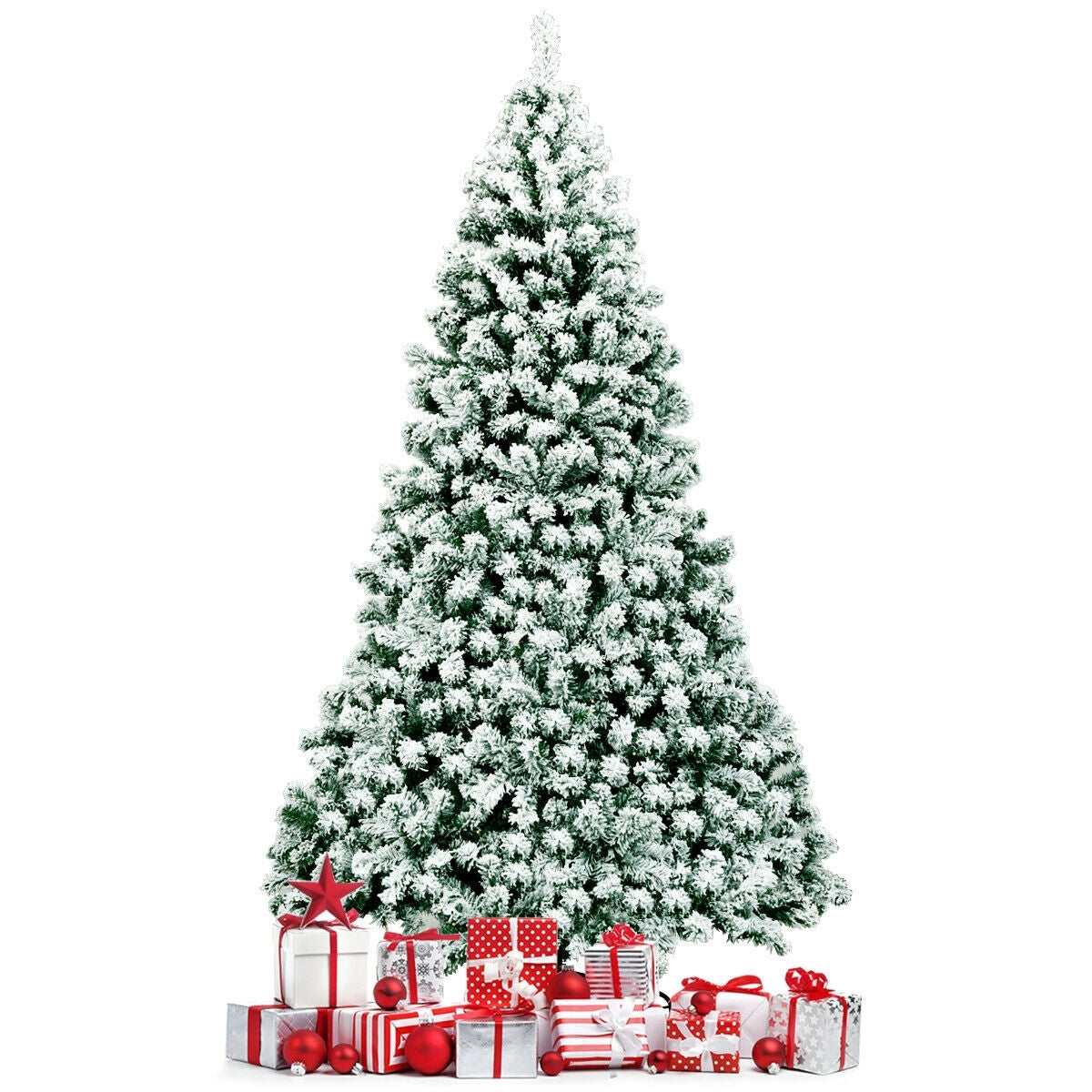 7.5 Feet Pre-Lit Premium Snow Flocked Hinged Artificial Christmas Tree with 550 Lights-Christmas Trees-DECOROLALA
