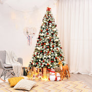 7.5 Feet Pre-Lit Premium Snow Flocked Hinged Artificial Christmas Tree with 550 Lights-Christmas Trees-DECOROLALA