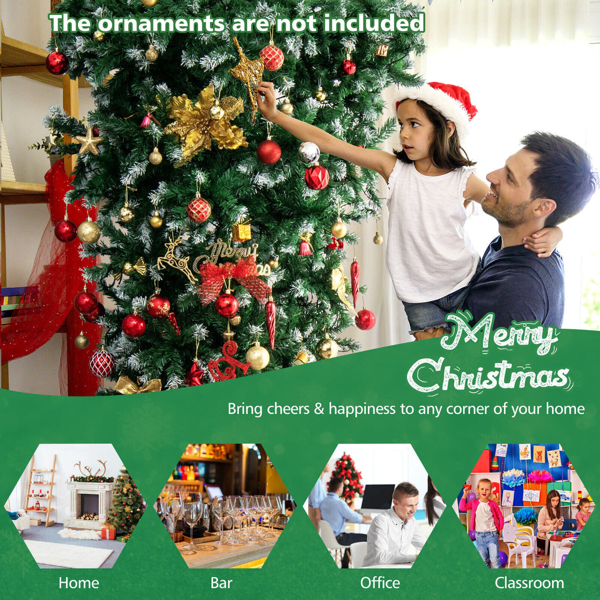 7.5 Feet Pre-Lit Snowy Upside Down Christmas Tree 1100 Tips-Christmas Trees-DECOROLALA
