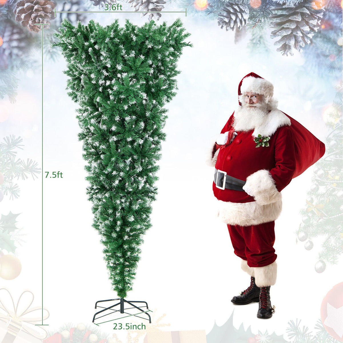7.5 Feet Pre-Lit Snowy Upside Down Christmas Tree 1100 Tips-Christmas Trees-DECOROLALA