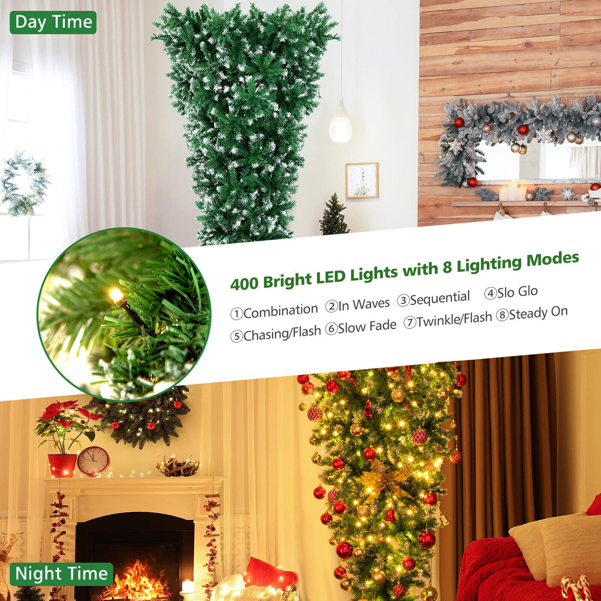 7.5 Feet Pre-Lit Snowy Upside Down Christmas Tree 1100 Tips-Christmas Trees-DECOROLALA