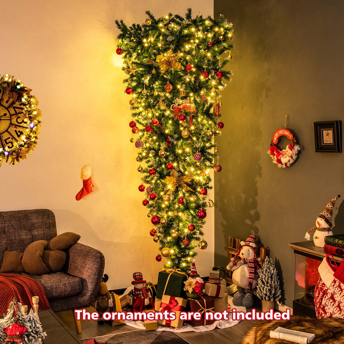7.5 Feet Pre-Lit Snowy Upside Down Christmas Tree 1100 Tips-Christmas Trees-DECOROLALA