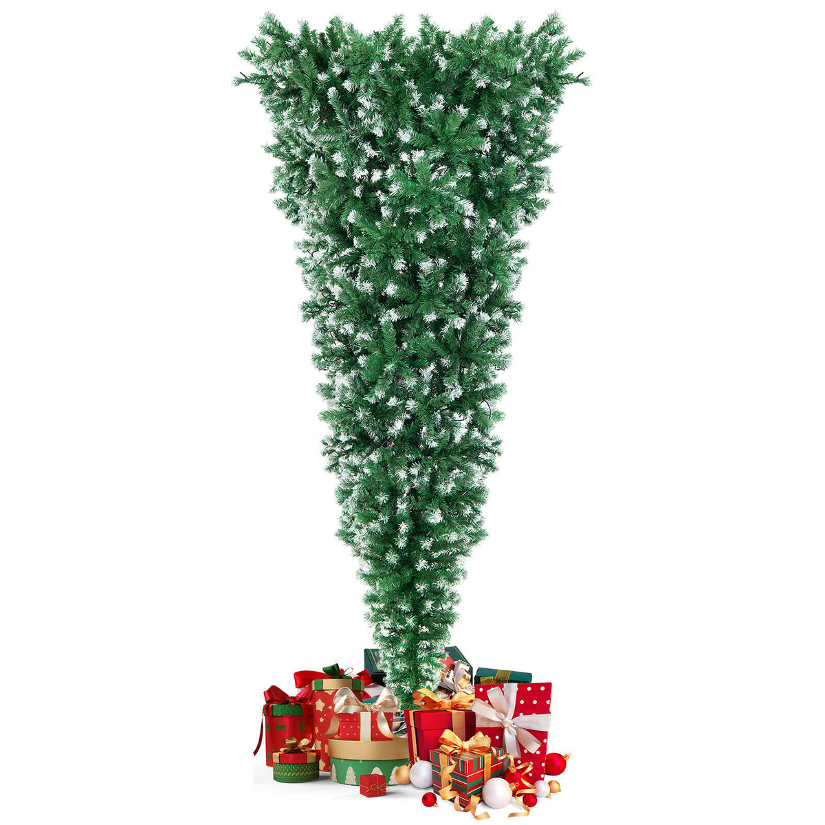 7.5 Feet Pre-Lit Snowy Upside Down Christmas Tree 1100 Tips-Christmas Trees-DECOROLALA