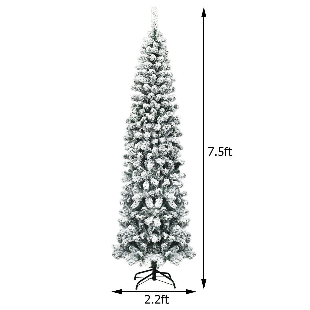 7.5 Feet Pre-lit Snow Flocked Artificial Pencil Christmas Tree with LED Lights-Christmas Trees-DECOROLALA