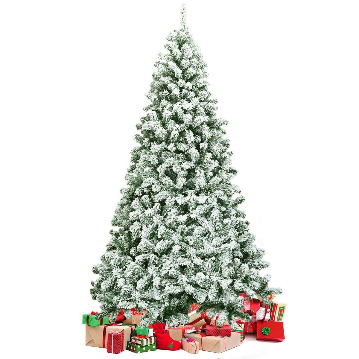 7.5 Feet Snow Flocked Artificial Christmas Tree Hinged with 1346 Tip and Foldable Base-Christmas Trees-DECOROLALA