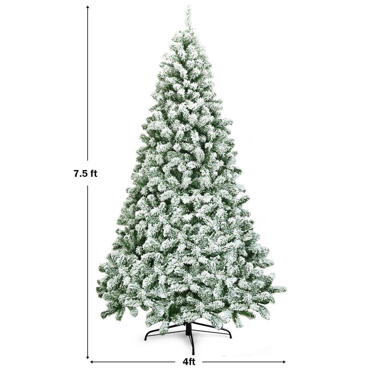 7.5 Feet Snow Flocked Artificial Christmas Tree Hinged with 1346 Tip and Foldable Base-Christmas Trees-DECOROLALA