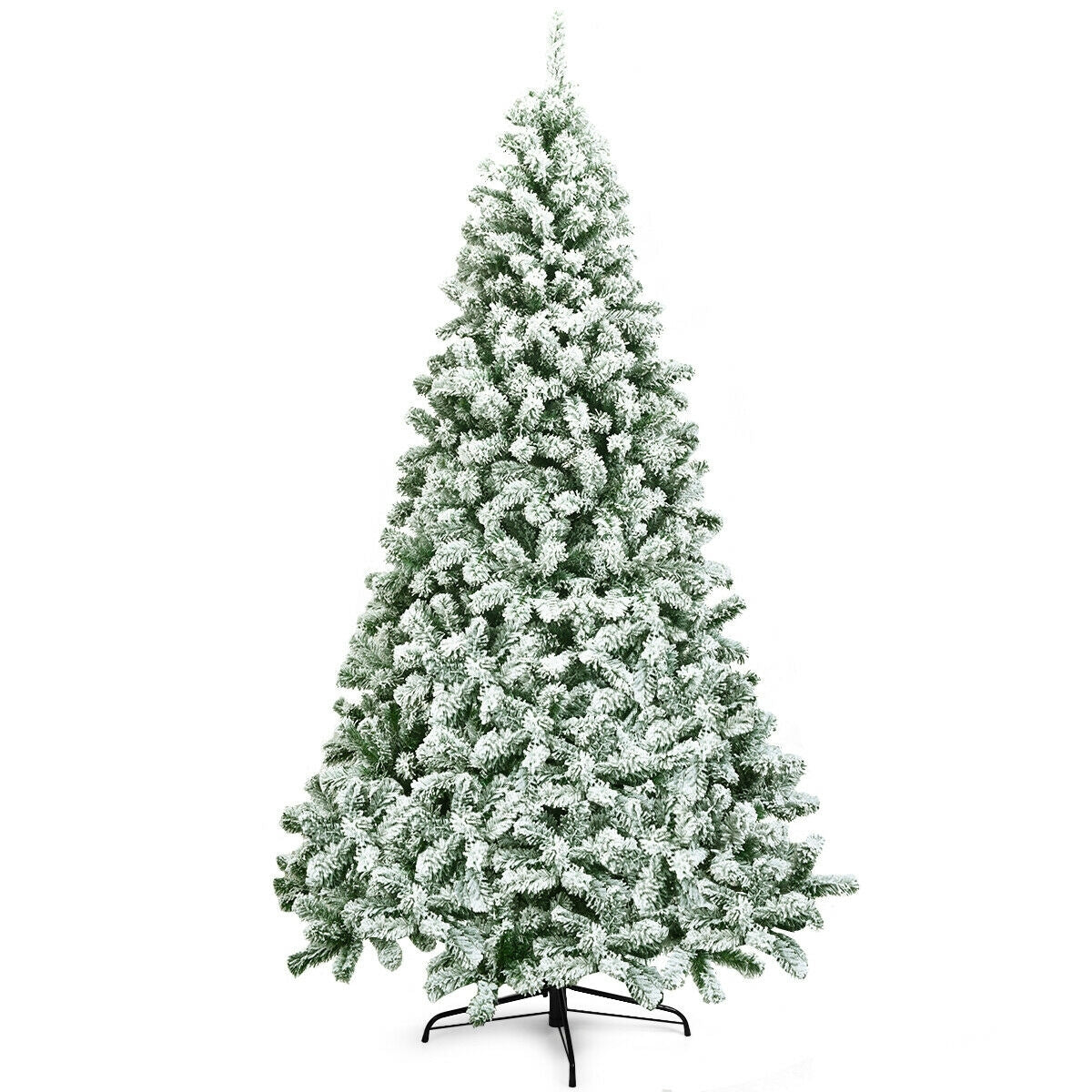 7.5 Feet Snow Flocked Artificial Christmas Tree Hinged with 1346 Tip and Foldable Base-Christmas Trees-DECOROLALA