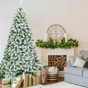 7.5 Feet Snow Flocked Artificial Christmas Tree Hinged with 1346 Tip and Foldable Base-Christmas Trees-DECOROLALA
