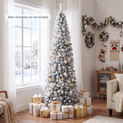 7.5 Feet Unlit Hinged Snow Flocked Artificial Pencil Christmas Tree with 641 Tips-Christmas Trees-DECOROLALA