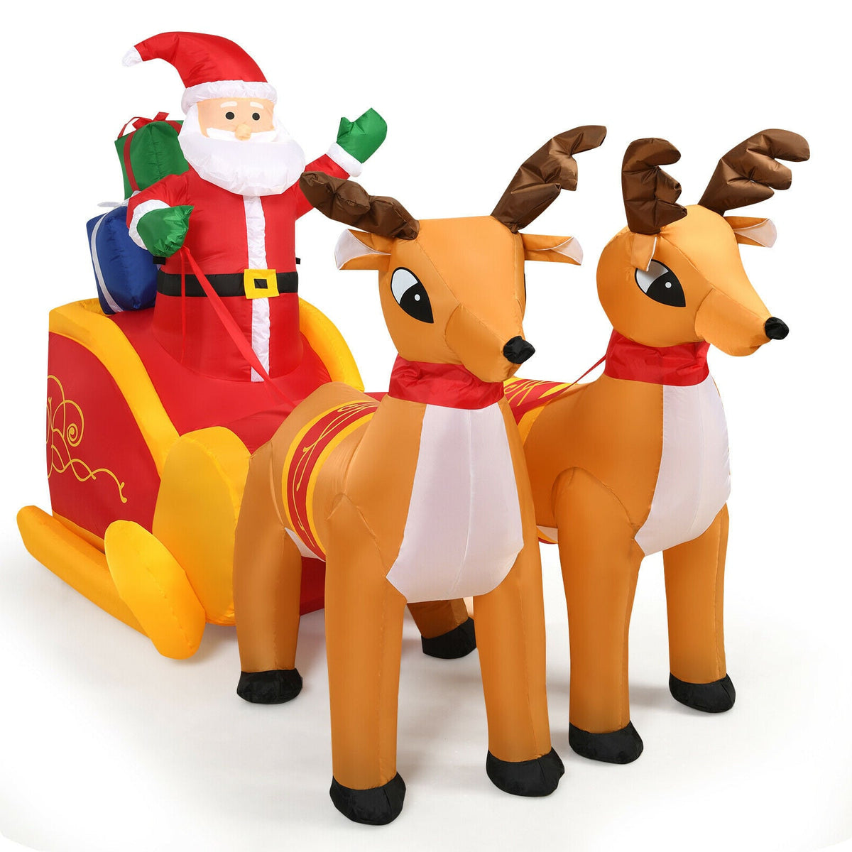 7.5 Feet Waterproof Outdoor Inflatable Santa with Double Deer and Sled-Christmas Inflatables-DECOROLALA