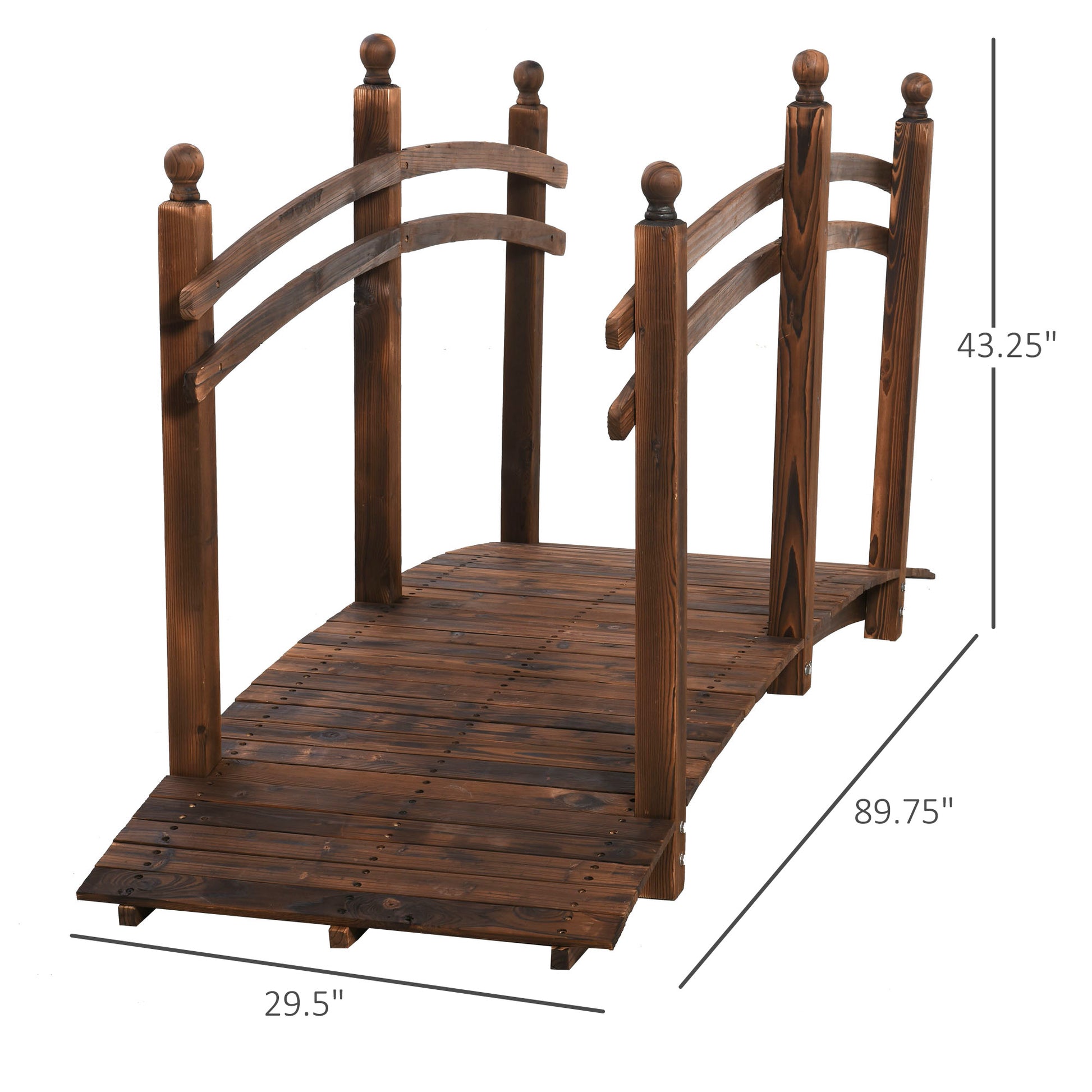 7.5' Fir Wood Garden Bridge Arc Walkway - Tan-DECOROLALA