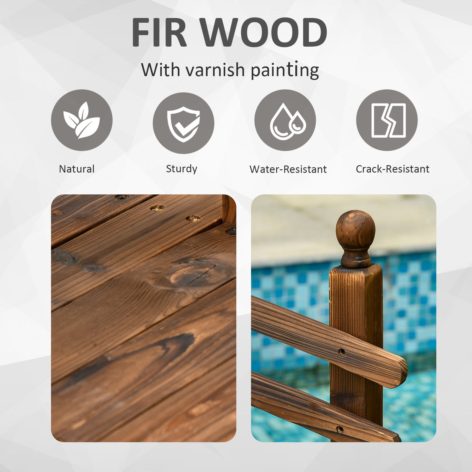 7.5' Fir Wood Garden Bridge Arc Walkway - Tan-DECOROLALA