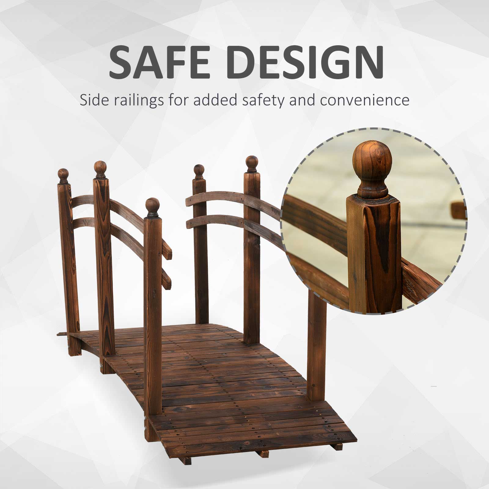 7.5' Fir Wood Garden Bridge Arc Walkway - Tan-DECOROLALA