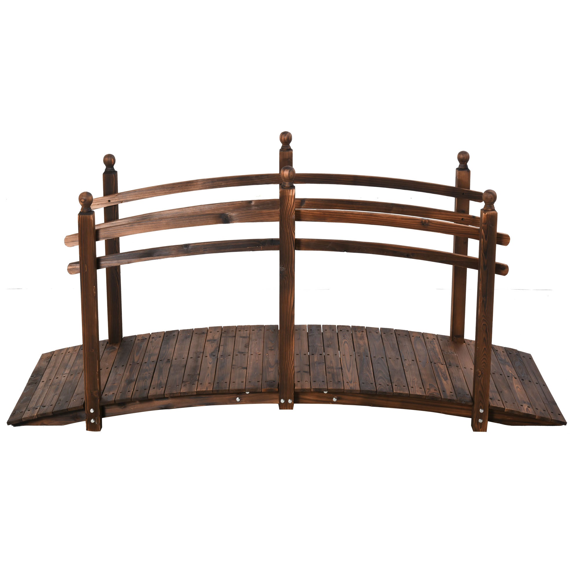 7.5' Fir Wood Garden Bridge Arc Walkway - Tan-DECOROLALA