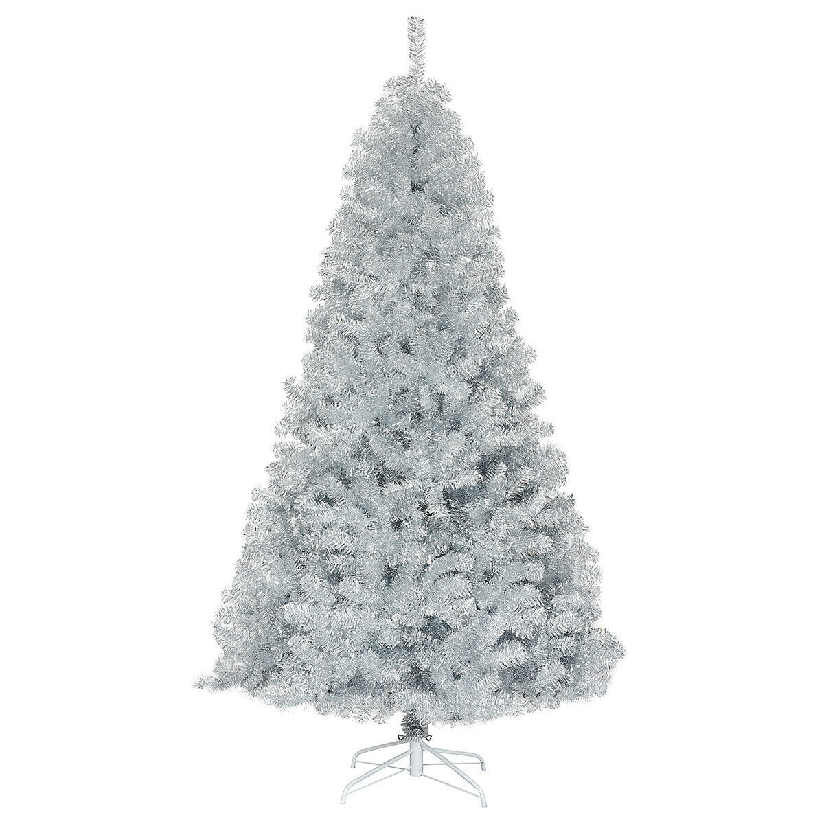 7.5 Ft Hinged Unlit Artificial Silver Tinsel Christmas Tree-Christmas Trees-DECOROLALA