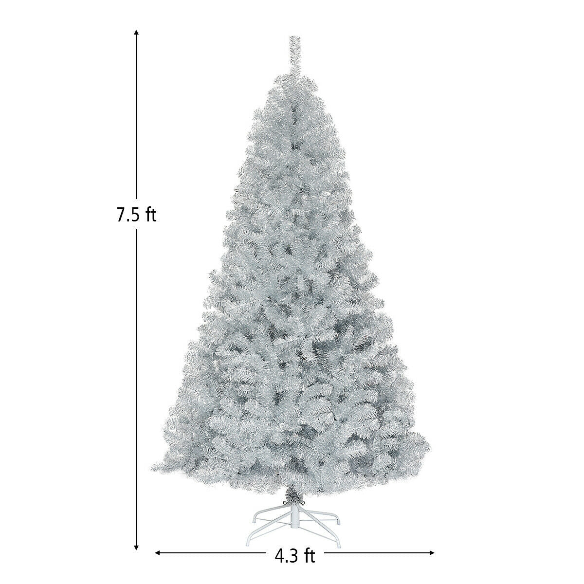 7.5 Ft Hinged Unlit Artificial Silver Tinsel Christmas Tree-Christmas Trees-DECOROLALA