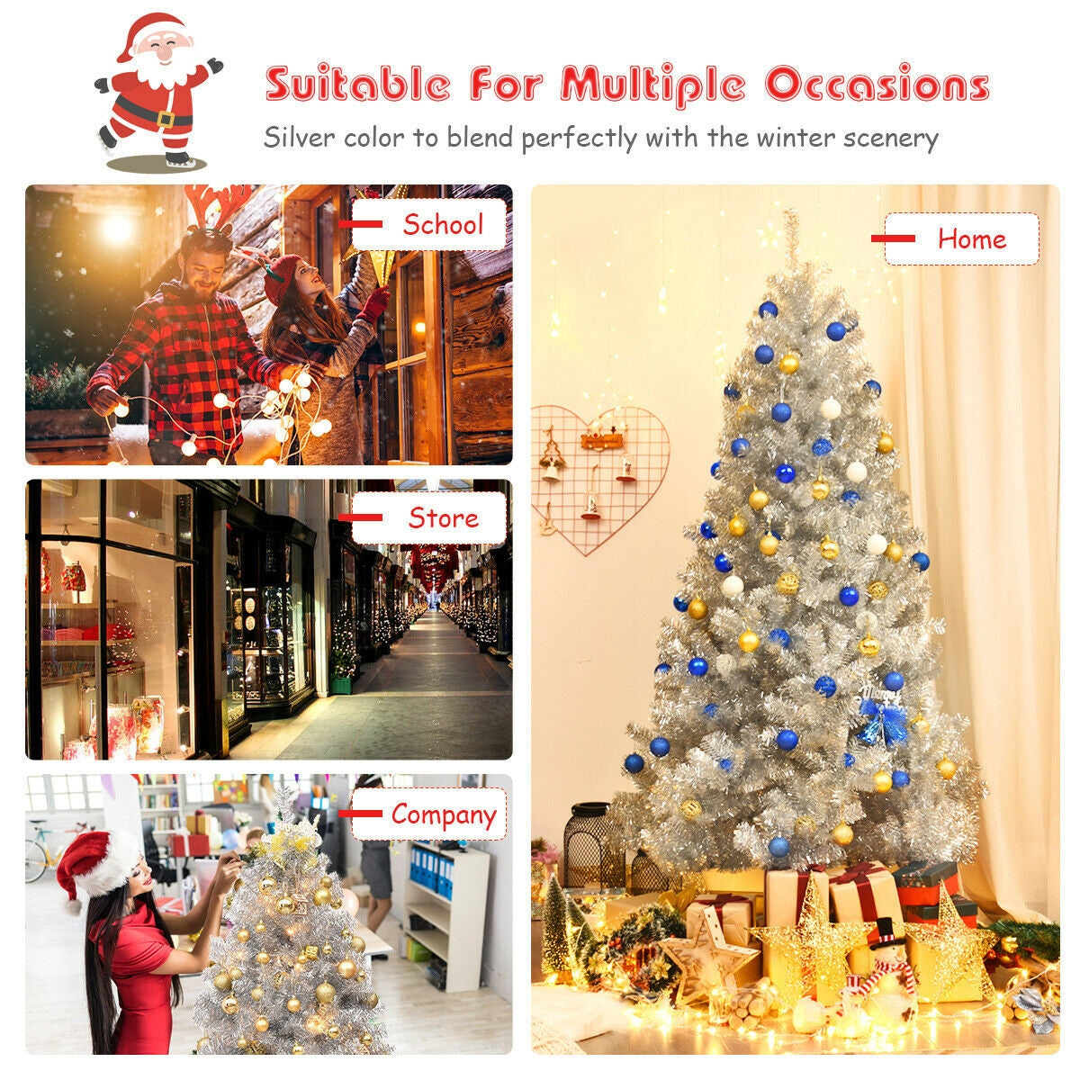 7.5 Ft Hinged Unlit Artificial Silver Tinsel Christmas Tree-Christmas Trees-DECOROLALA