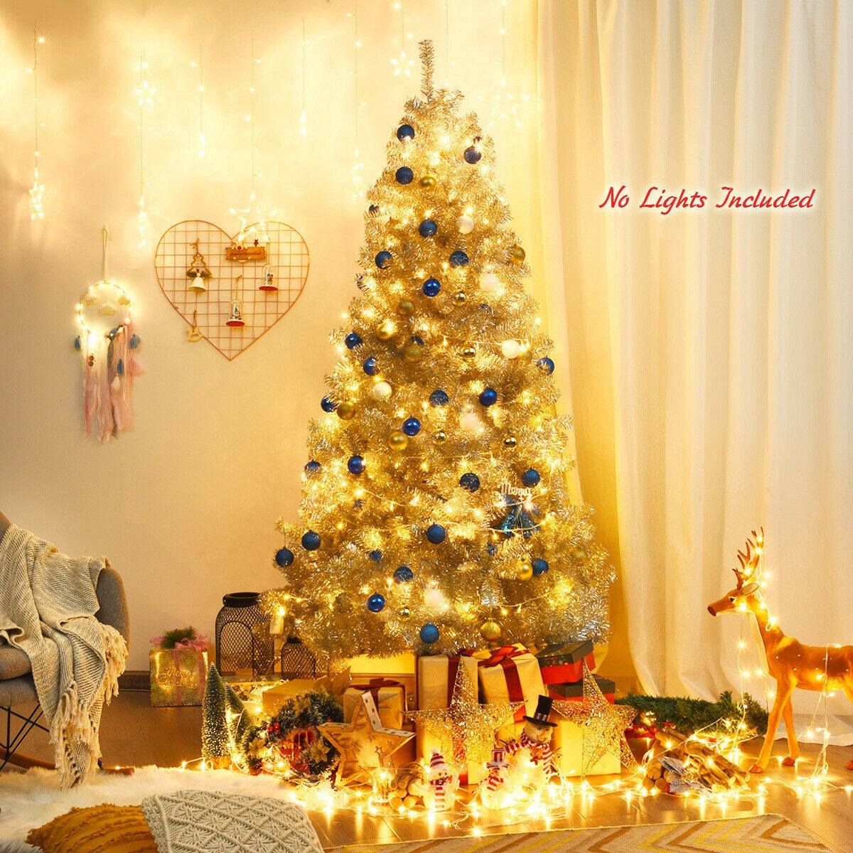 7.5 Ft Hinged Unlit Artificial Silver Tinsel Christmas Tree-Christmas Trees-DECOROLALA
