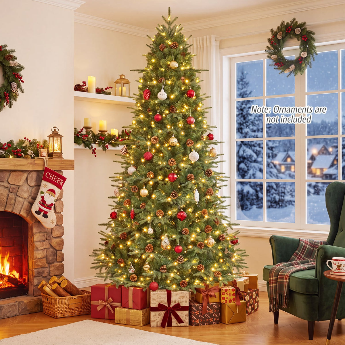 7.5 ft Artificial Christmas Tree with LED Lights and Pine Cones-Christmas Trees-DECOROLALA