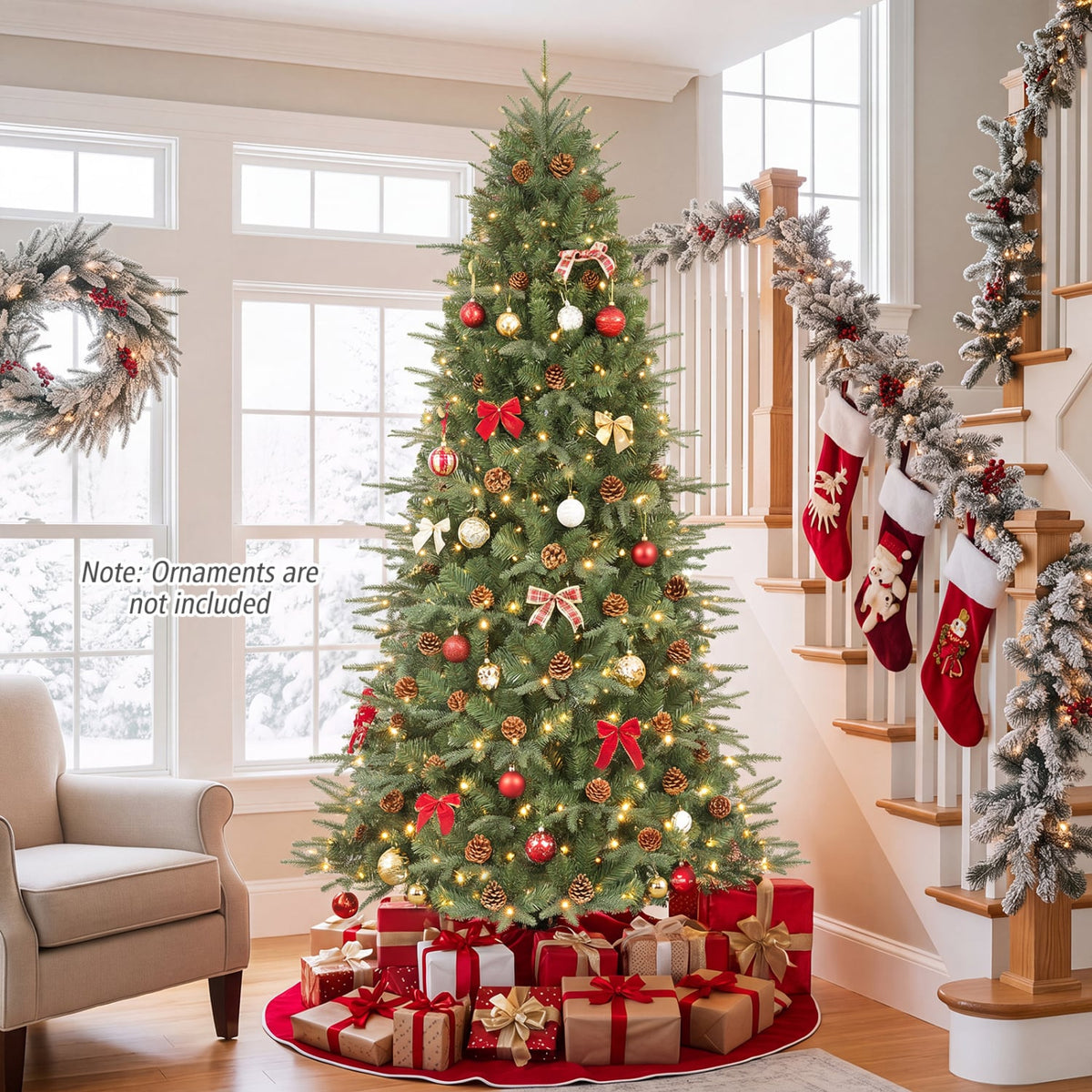 7.5 ft Artificial Christmas Tree with LED Lights and Pine Cones-Christmas Trees-DECOROLALA