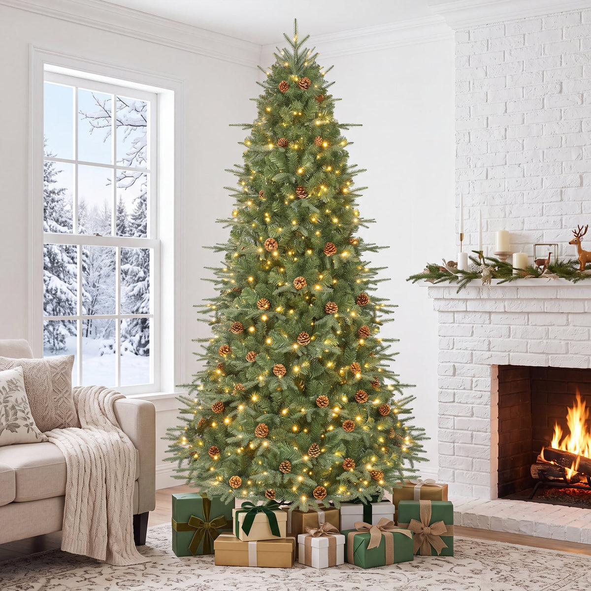 7.5 ft Artificial Christmas Tree with LED Lights and Pine Cones-Christmas Trees-DECOROLALA