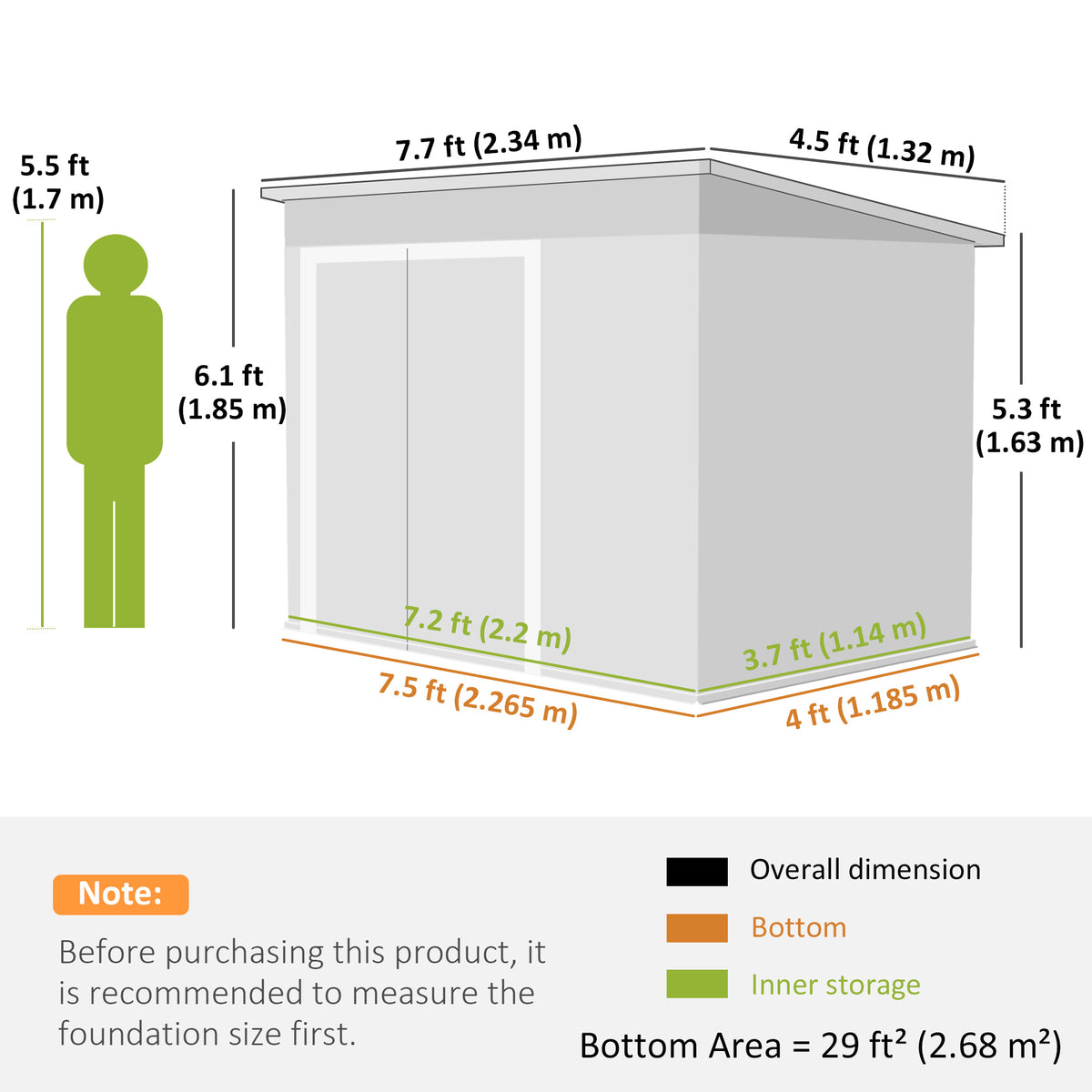 7.5' x 4.3' Metal Outdoor Storage Shed - Dark Grey-Storage Sheds-DECOROLALA