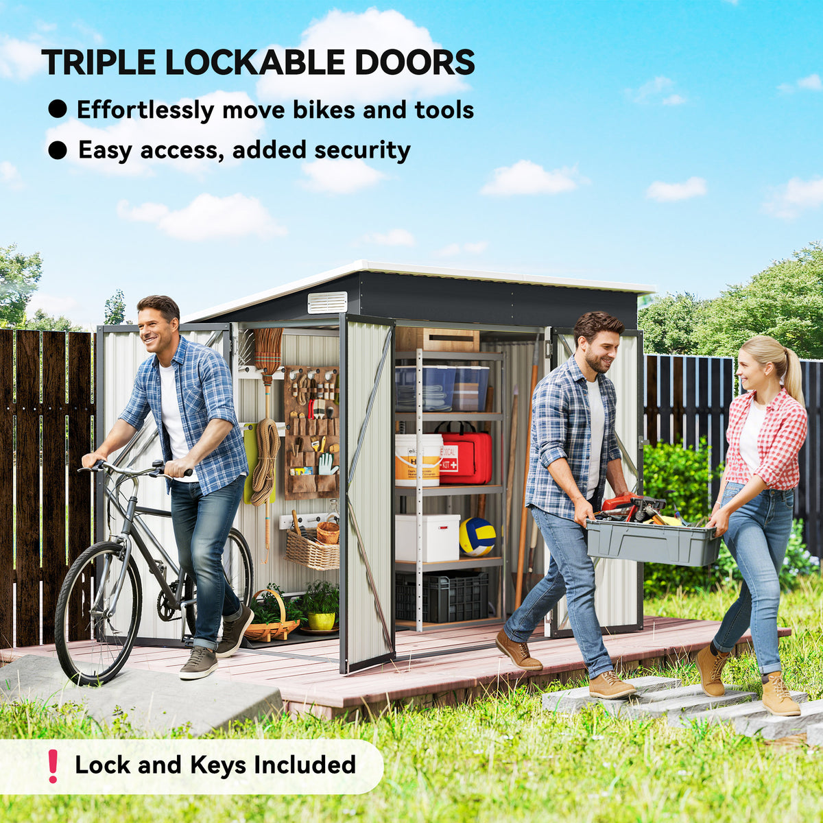 7.5' x 4.3' Metal Outdoor Storage Shed - Dark Grey-Storage Sheds-DECOROLALA