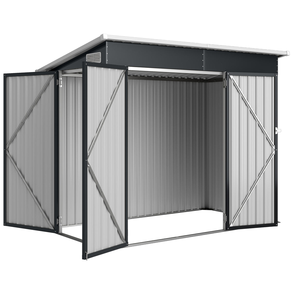 7.5' x 4.3' Metal Outdoor Storage Shed - Dark Grey-Storage Sheds-DECOROLALA