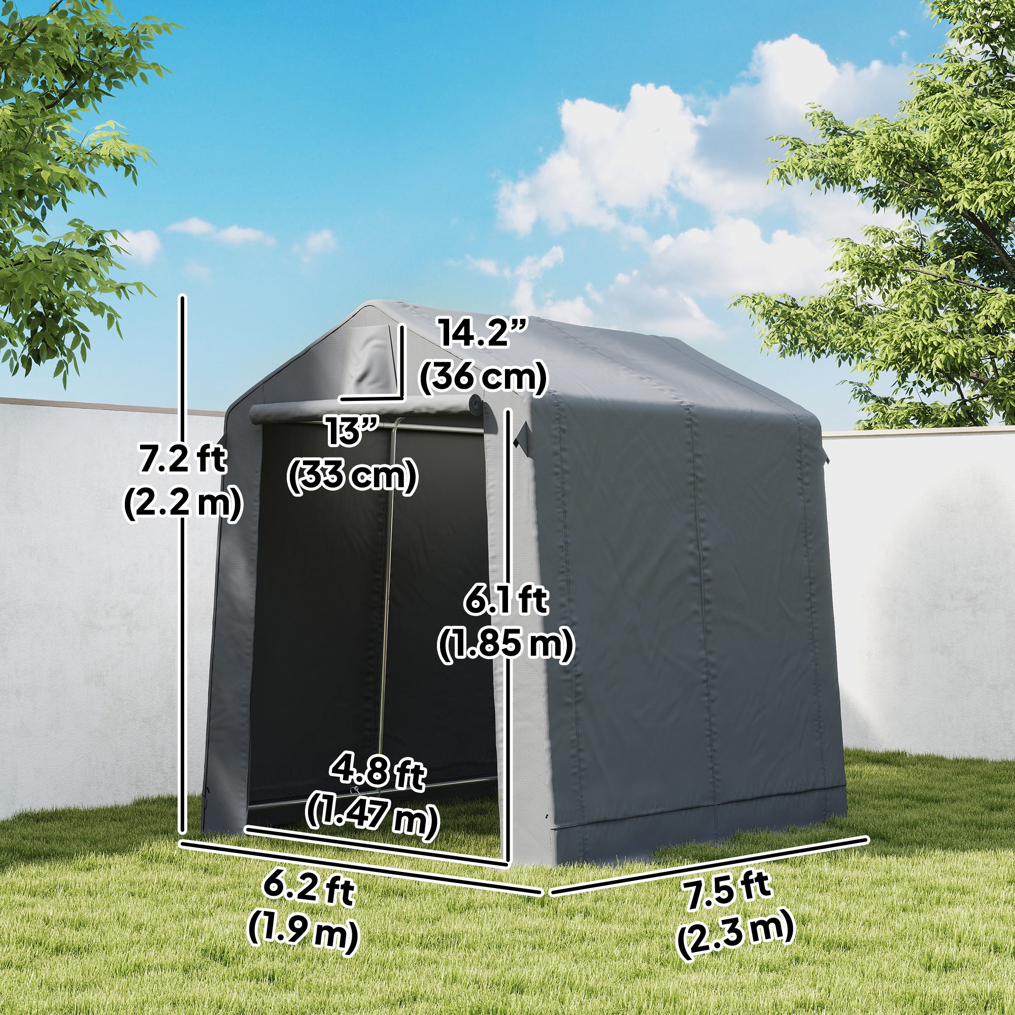 7.5' x 6.2' Portable Shed - Waterproof Bike Tent Dark Grey-Patio & Garden > Lawn & Garden > Sheds > Portable Shed-DECOROLALA