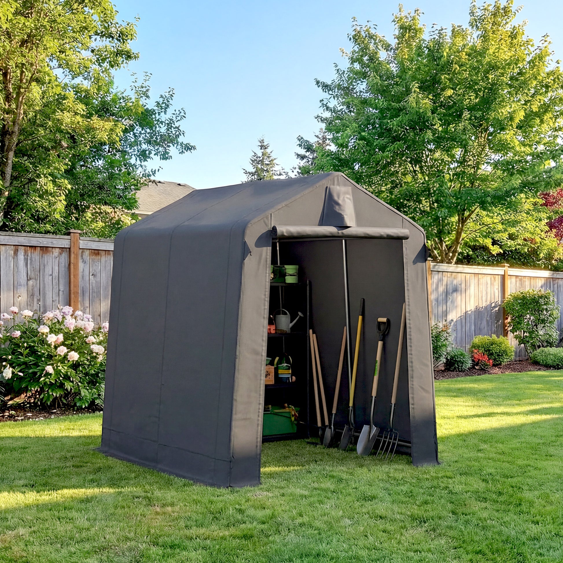 7.5' x 6.2' Portable Shed - Waterproof Bike Tent Dark Grey-Patio & Garden > Lawn & Garden > Sheds > Portable Shed-DECOROLALA