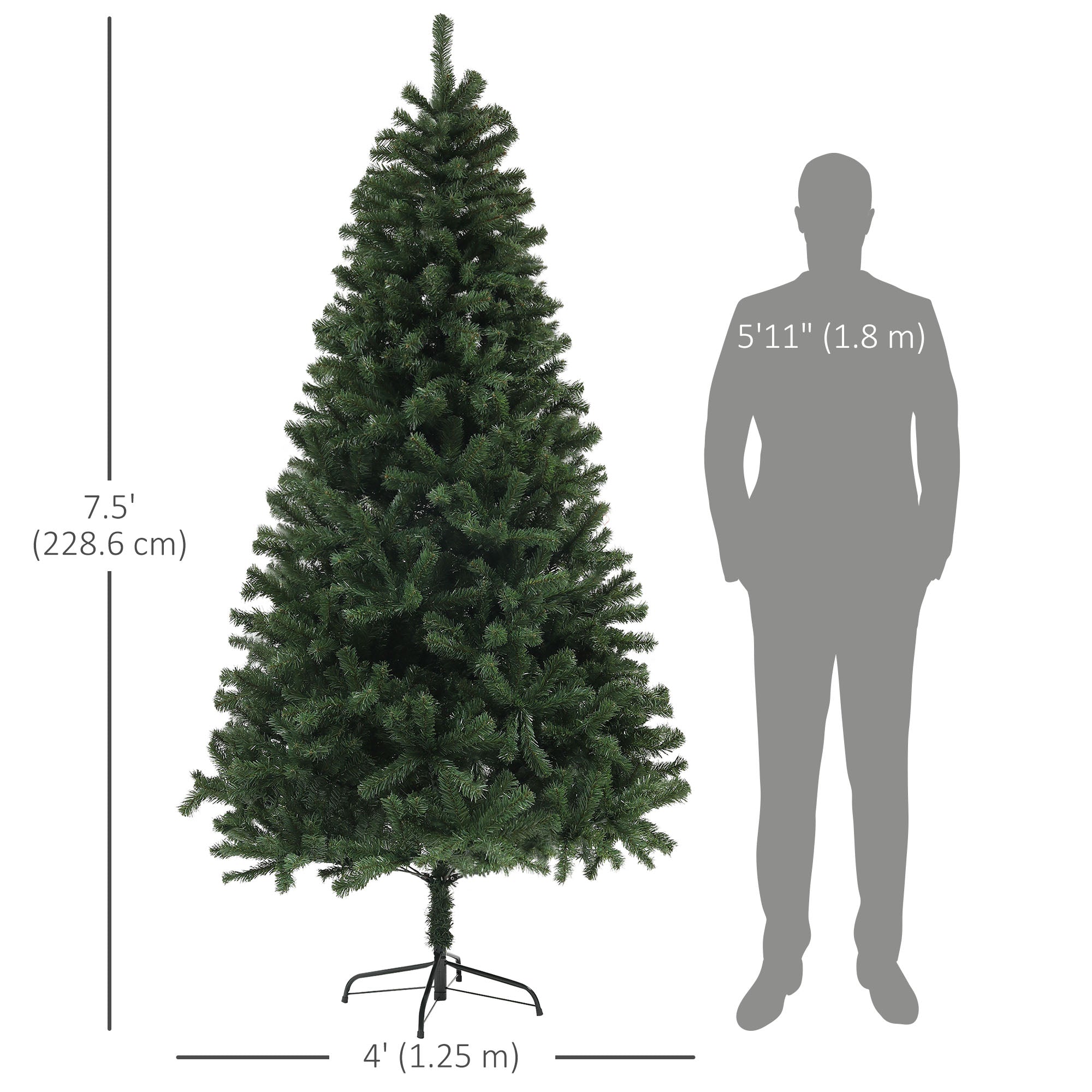 7.5ft Artificial Christmas Tree - Green Hinged 1346 Tips-Home Furnishings > Holiday & Seasonal > Christmas Trees > Artificial Christmas Trees-DECOROLALA
