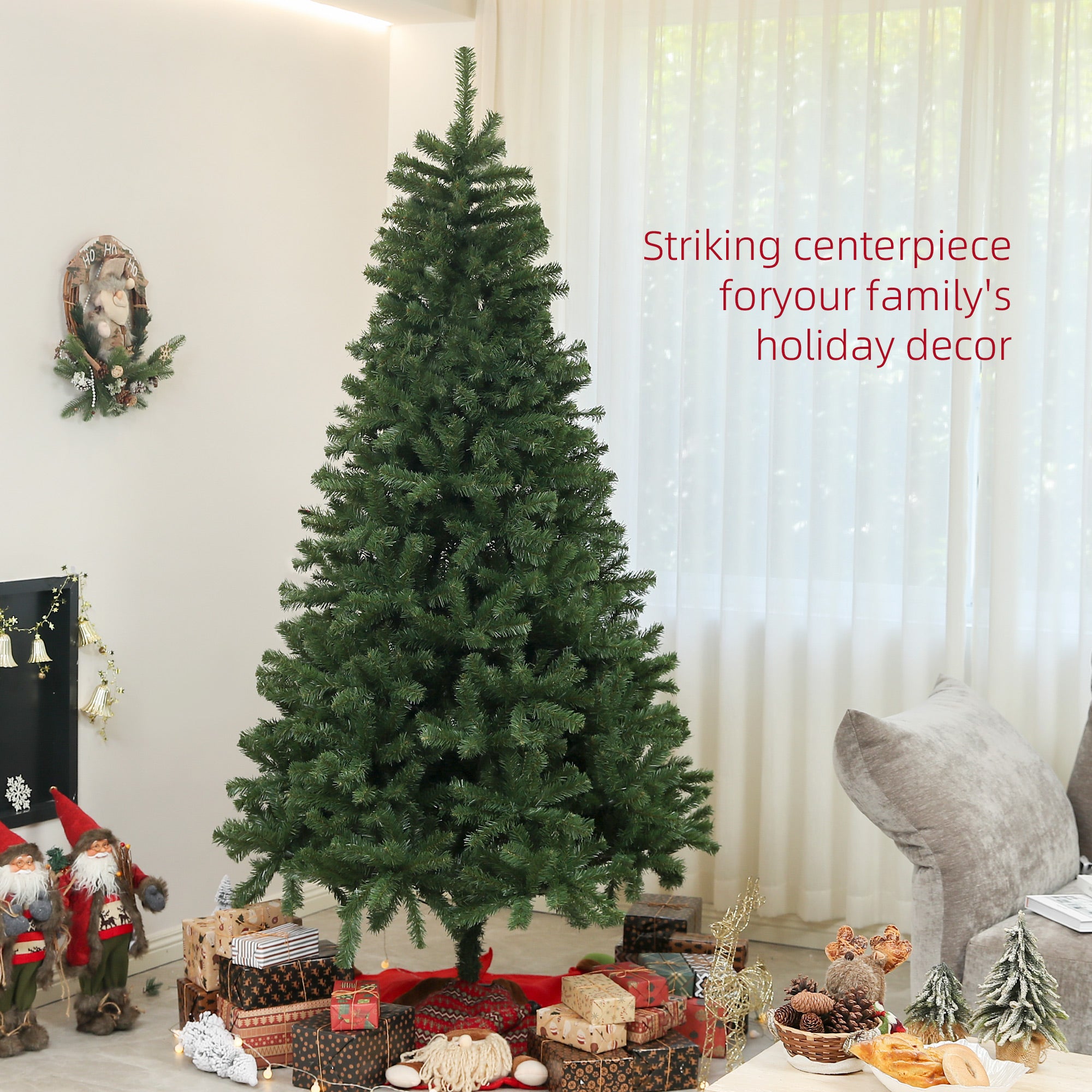 7.5ft Artificial Christmas Tree - Green Hinged 1346 Tips-Home Furnishings > Holiday & Seasonal > Christmas Trees > Artificial Christmas Trees-DECOROLALA