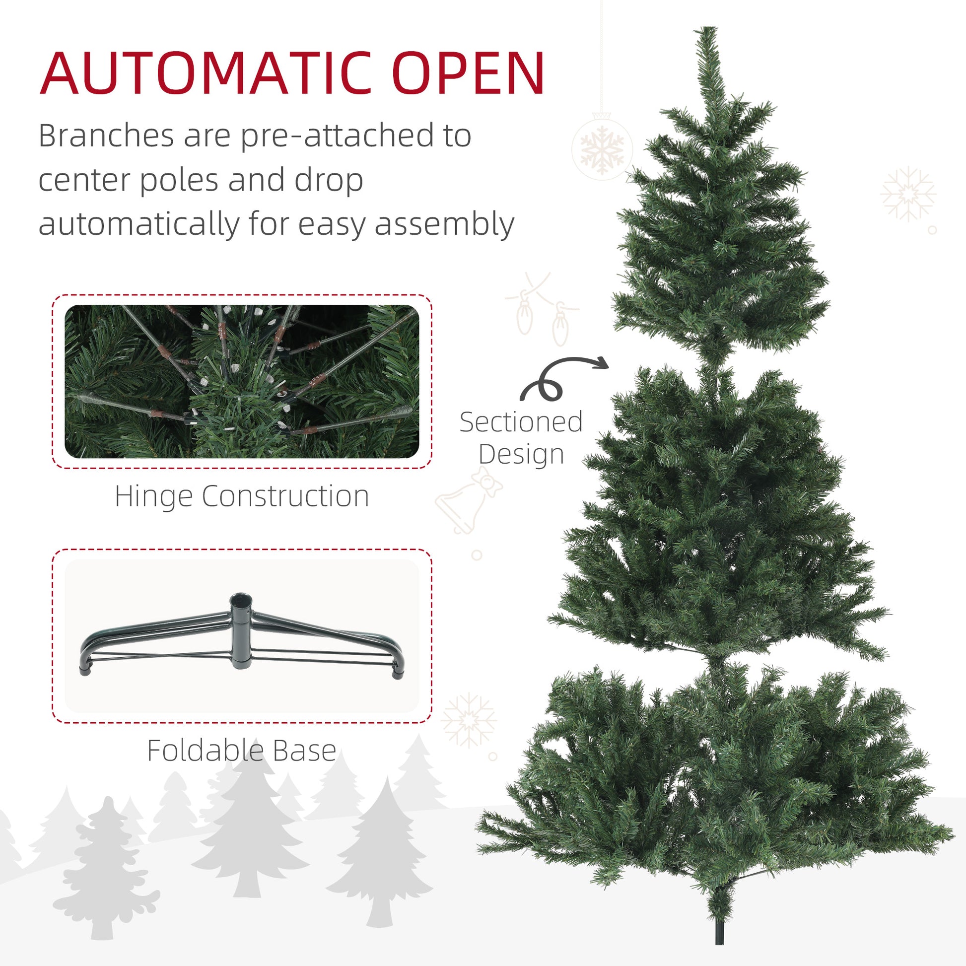 7.5ft Artificial Christmas Tree - Green Hinged 1346 Tips-Home Furnishings > Holiday & Seasonal > Christmas Trees > Artificial Christmas Trees-DECOROLALA