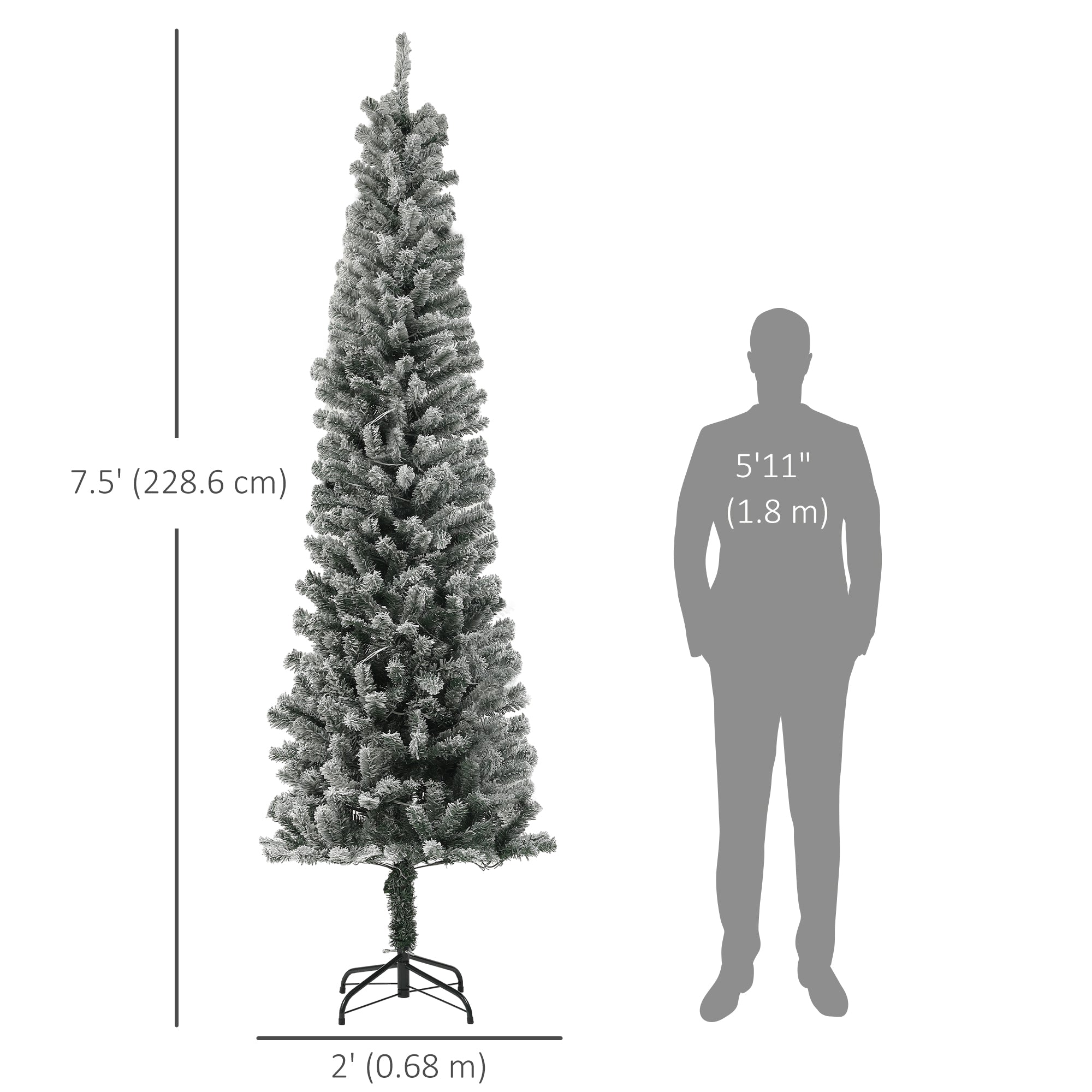 7.5ft Flocked Pencil Artificial Christmas Tree with Remote-Home Furnishings > Holiday & Seasonal > Christmas Trees > Pre Lit Christmas Trees-DECOROLALA