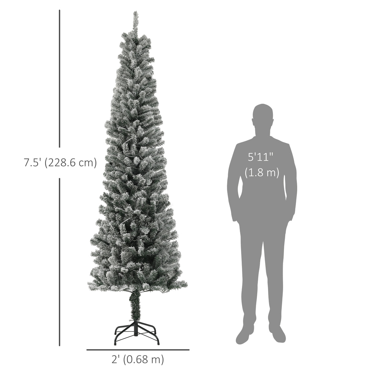 7.5ft Flocked Pencil Artificial Christmas Tree with Remote-Home Furnishings > Holiday & Seasonal > Christmas Trees > Pre Lit Christmas Trees-DECOROLALA