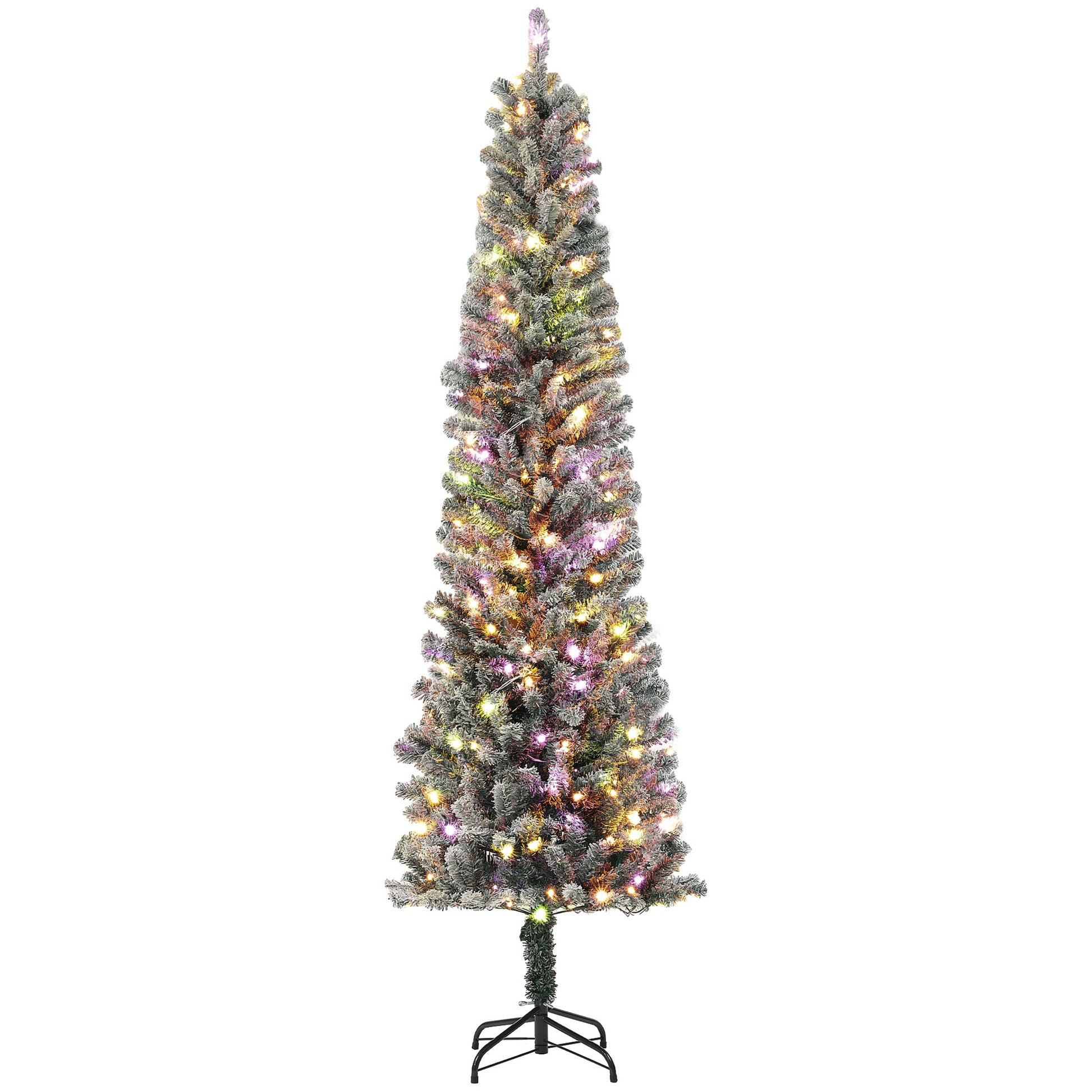 7.5ft Flocked Pencil Artificial Christmas Tree with Remote-Home Furnishings > Holiday & Seasonal > Christmas Trees > Pre Lit Christmas Trees-DECOROLALA