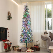 7.5ft Flocked Pencil Artificial Christmas Tree with Remote-Home Furnishings > Holiday & Seasonal > Christmas Trees > Pre Lit Christmas Trees-DECOROLALA