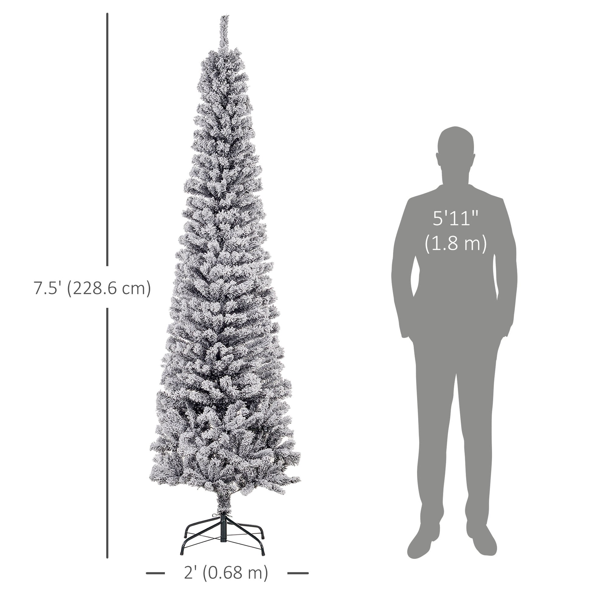 7.5ft Flocked Pencil Christmas Tree - Black 738 Tips-Home Furnishings > Holiday & Seasonal > Christmas Trees > Flocked Christmas Trees-DECOROLALA