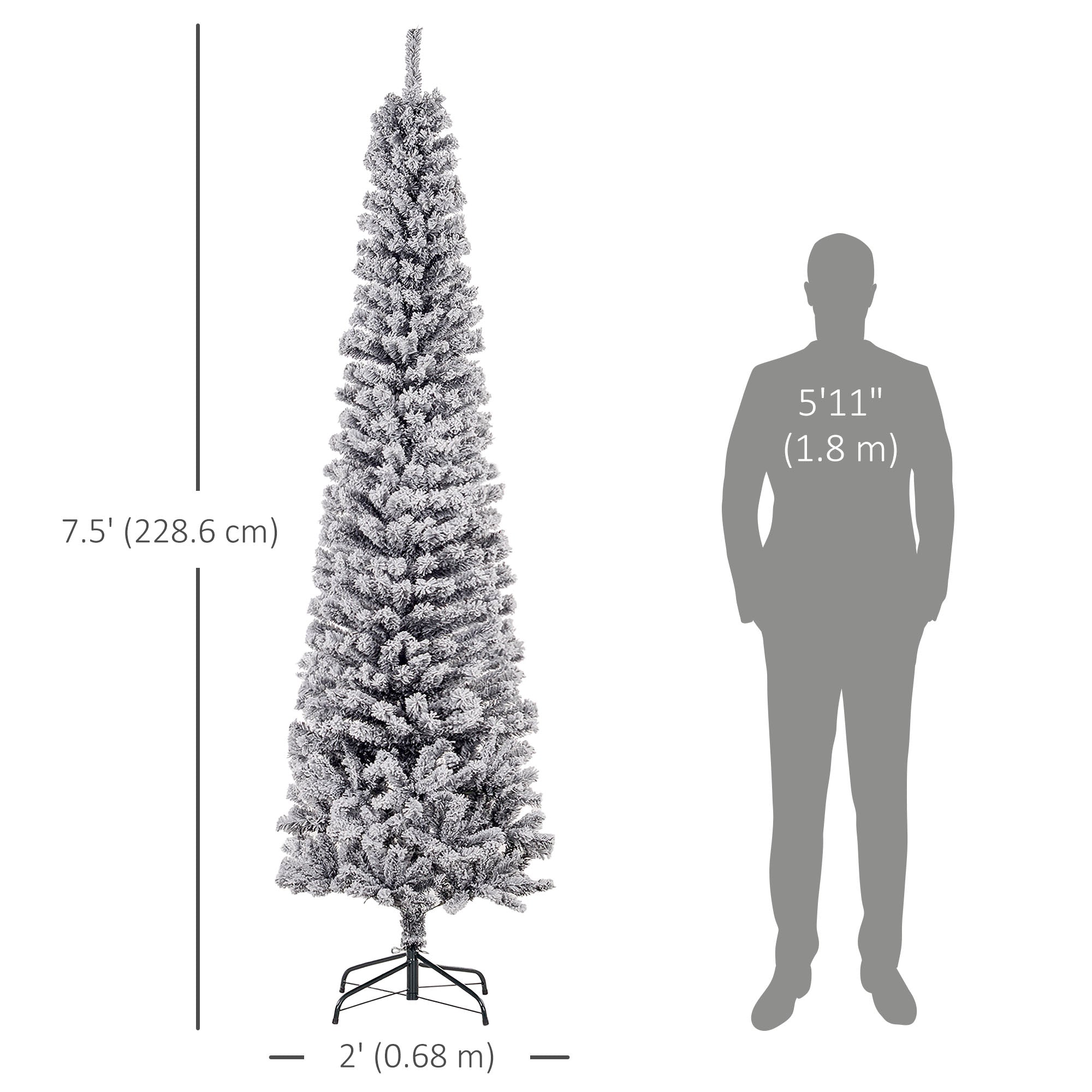 7.5ft Flocked Pencil Christmas Tree - Black 738 Tips-Home Furnishings > Holiday & Seasonal > Christmas Trees > Flocked Christmas Trees-DECOROLALA