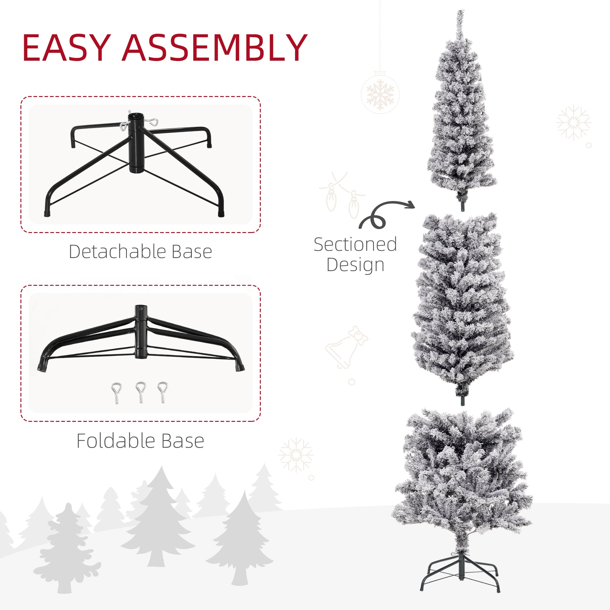 7.5ft Flocked Pencil Christmas Tree - Black 738 Tips-Home Furnishings > Holiday & Seasonal > Christmas Trees > Flocked Christmas Trees-DECOROLALA