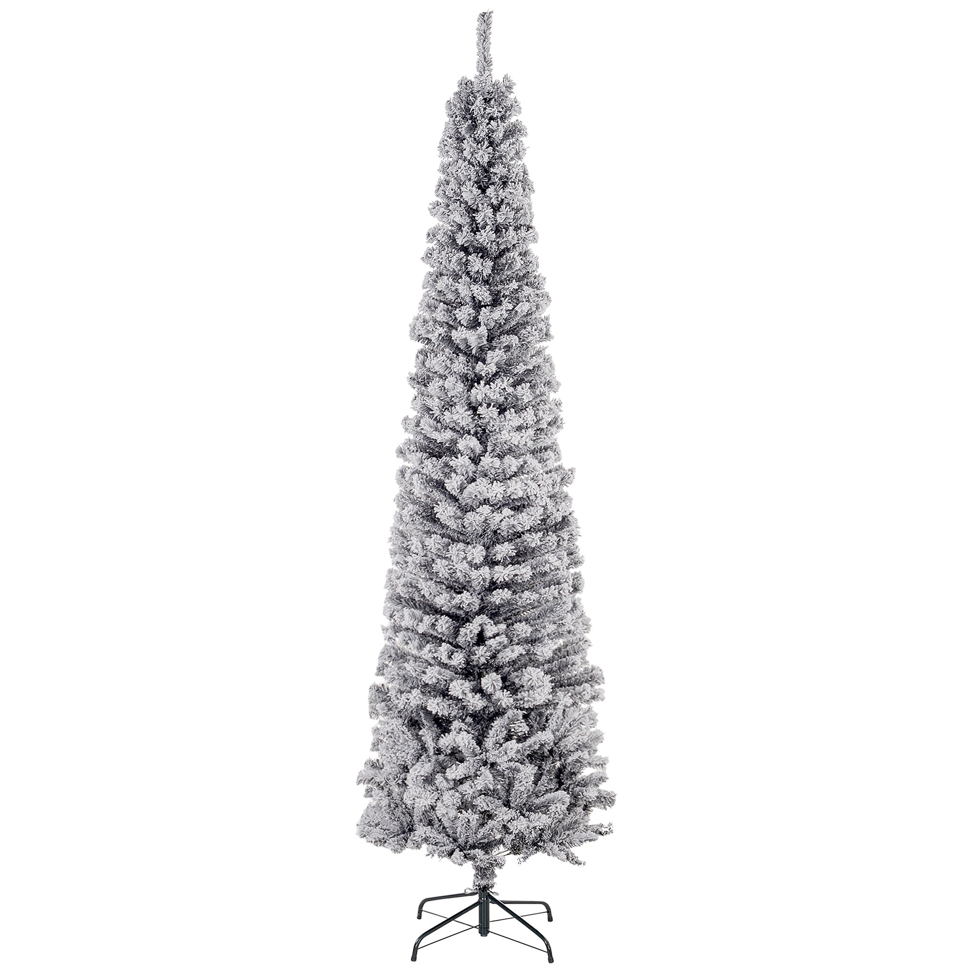 7.5ft Flocked Pencil Christmas Tree - Black 738 Tips-Home Furnishings > Holiday & Seasonal > Christmas Trees > Flocked Christmas Trees-DECOROLALA