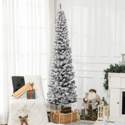7.5ft Flocked Pencil Christmas Tree - Black 738 Tips-Home Furnishings > Holiday & Seasonal > Christmas Trees > Flocked Christmas Trees-DECOROLALA