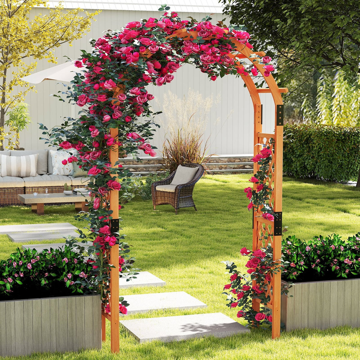 7.7 Feet Garden Arch Wooden Arbor for Climbing Plants-Garden Arbors-DECOROLALA